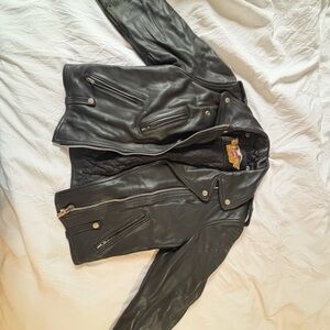 Harley-Davidson Black Leather Jacket with Gold Patch Accent